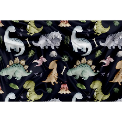 Printed Cuddle Minky Dino multi navy - PRINT IN QUEBEC IN OUR WORKSHOP